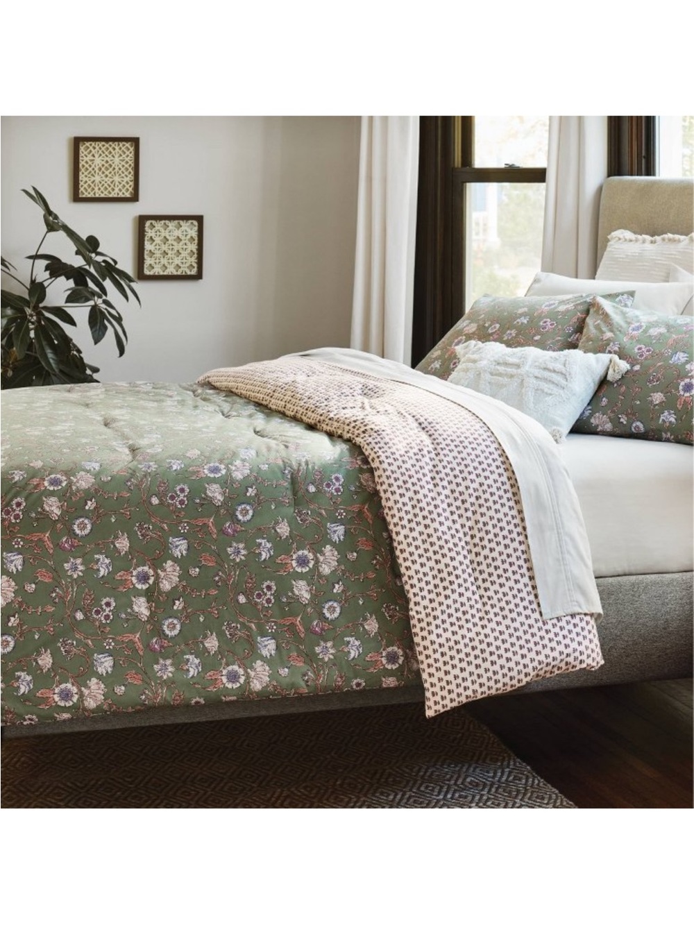 Threshold Green Floral Comforter Set with Pink Accents